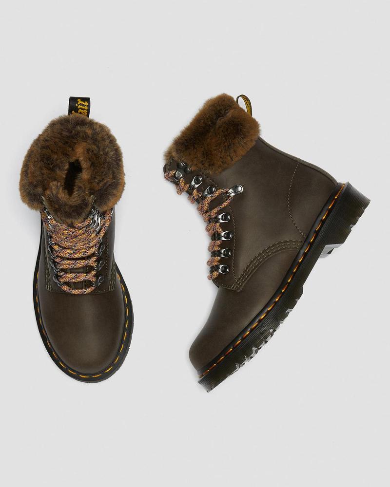 Dr Martens 1460 Serena Collar Faux Fur Forede Snørestøvletter Dame Grå | Norge 579YXF